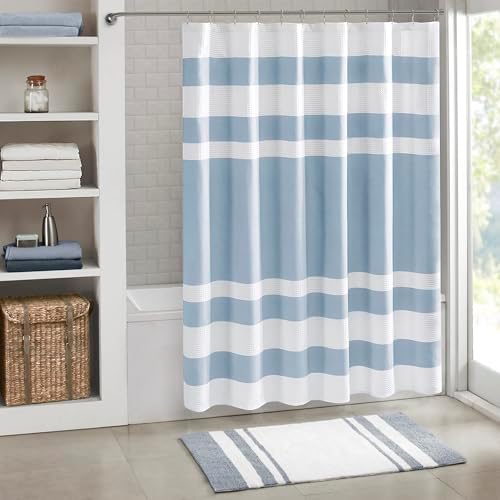 Madison Park Spa Waffle Shower Curtain for Bathroom, 72 x 72, Blue