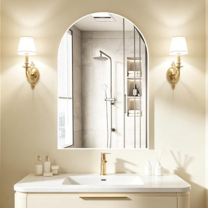 Arched Wall Mirror for Bathroom, 20"x30" Arched Mirror Wall Mounted Mirror with Metal Frame, White Vanity Mirror Decor for Mantle, Bedroom, Entryway, Living Room