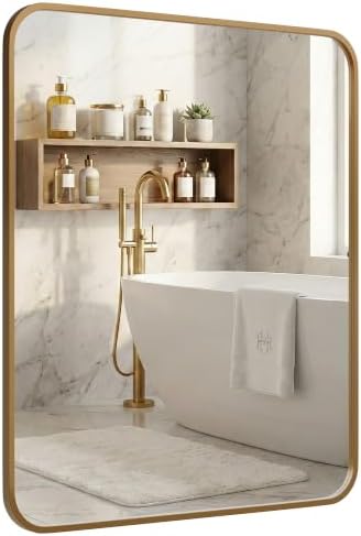 30x36 Inch Antique Gold Rounded Rectangle Bathroom Vanity Mirror