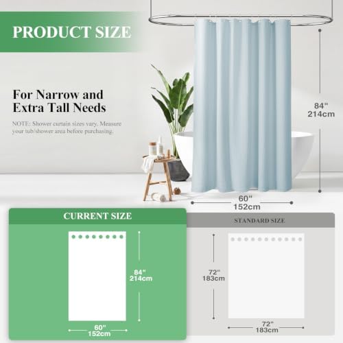 Dynamene Stall Waffle Shower Curtain 256 GSM Heavy Fabric 60x84 Fog Blue