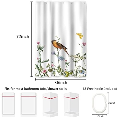 AWERT Small Half Size Stall Shower Curtain with 6 Hooks Funny Bird Shower Stall Curtain for Bathroom/RV and Camper (Bird) 36x72 inch