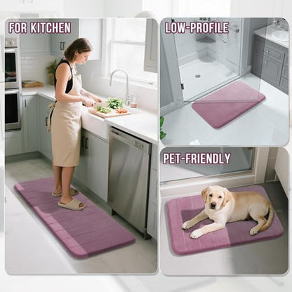 Yimobra Long Bath Mat 44"x24", Super Soft Quick Dry Memory Foam Bathroom Rug, Water Absorbent, Non Slip Backing Machine Washable for Tub Shower, Thick Comfort Support, Mauve