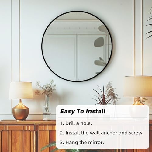 24 inch Black Circle Mirror, Round Mirror, Matte Black Metal Frame
