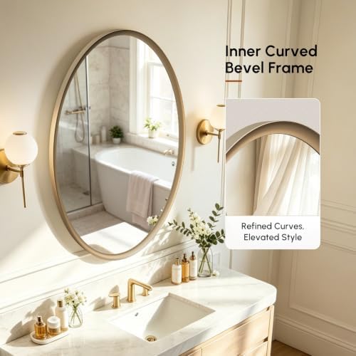 USHOWER Brushed Gold Oval Bathroom Mirror 20x28 Inch