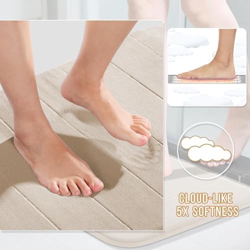 Yimobra Memory Foam Bathroom Mat Set, 31.5 x 20 & 24 x 20 in, Beige
