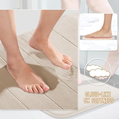Yimobra Memory Foam Bathroom Mat Set, 31.5 x 20 & 24 x 20 in, Beige