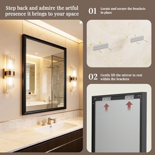 30x40 Inch Matte Black Bathroom Mirrors for Over Sink