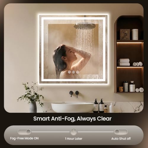 36"x36" LED Bathroom Mirror with Anti-Fog, Backlit & Front Lights, Memory