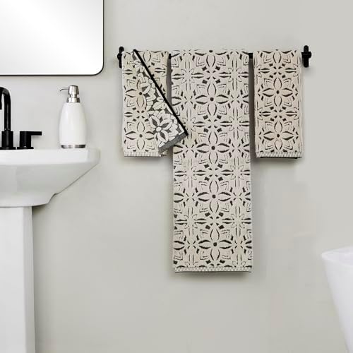 SKL Home Lisbon Hand Towel Set-2pc, Premium 100% Cotton, Black