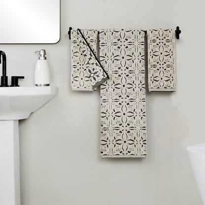 SKL Home Lisbon Hand Towel Set-2pc, Premium 100% Cotton, Black