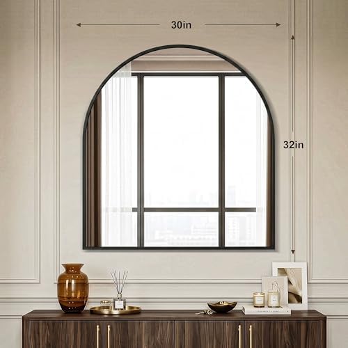 AMOISE Arched Bathroom Mirror for wall, 32"x30" Vanity Mirror, Black