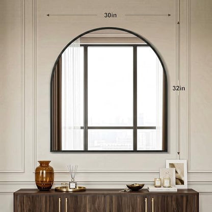 AMOISE Arched Bathroom Mirror for wall, 32"x30" Vanity Mirror, Black