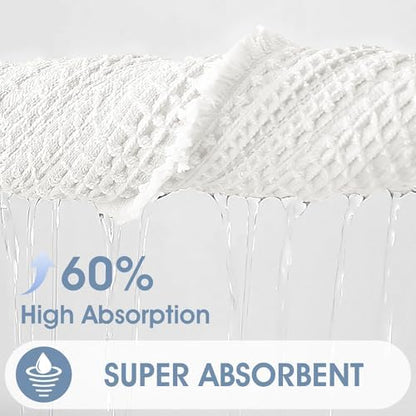 ACCUMTEK Upgraded Waffle Bath Mat, 36"x24" White, Super Absorbent Non-Slip Quick Dry Bathroom Rugs with Tassels, Machine Washable Ultra Soft Boho Bath Rugs for Floor, Toilet Mats Boho Farmhouse Decor
