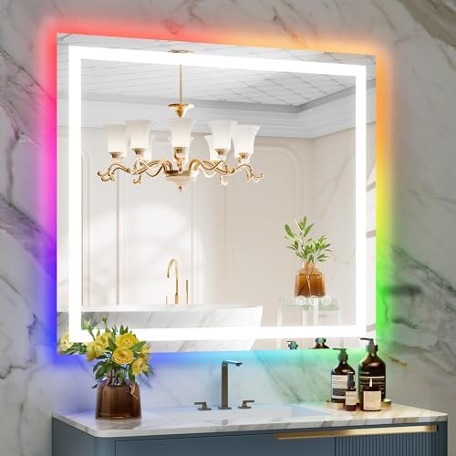 40x36 LED Bathroom Mirror with Lights, RGB Backlit Lighted Mirror