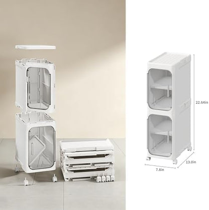 2-Tier Narrow Storage Cabinet Slim Bathroom Skinny Organizer with Wheels