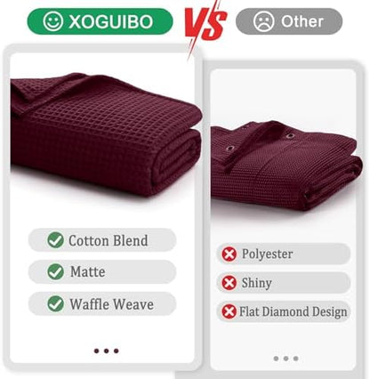 Waffle Weave Shower Curtain Heavyweight Cotton Fabric Burgundy 72Wx72L