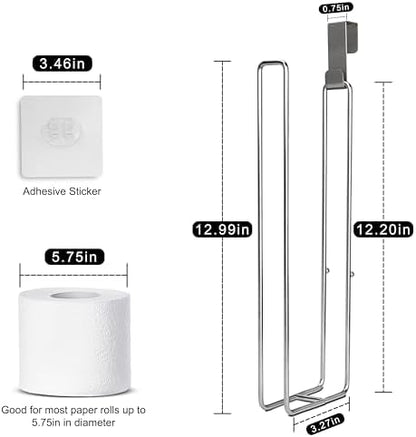 Bathroom Toilet Paper Holder with Storage Extra 3 Rolls, Over The Tank Toilet Paper Holder Wall Mount, Small Restroom Organizer, Adhesive RV Tissue Storage, Stainless Steel, Silver, 1PC