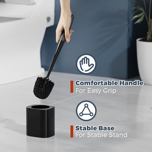 Holaloha Toilet Brush and Holder Set, Space Saving, 2 Pack, Black