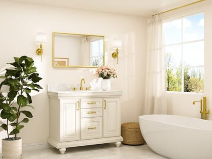 TETOTE Brushed Gold Vanity Mirror for Bathroom 40" x 24" Brushed Brass Rectangle Beveled Framed Bathroom Wall Mirror for Over Sink, Tempered Glass, Modern Farmhouse Bedroom, Entryway, Living Room
