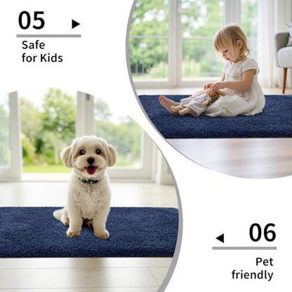 Disolla Navy Bathrom Runner Rug 24x59 - Large Soft Plush Bath Mat, Thick Long Non-Slip Shaggy Floor Mat, Ultra-Absorbent for Master Bathroom Bedroom