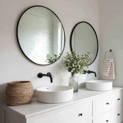 Sunniry Black Circle Mirror 28 inch, 2 Pack Round Mirror, Matte Metal Frame