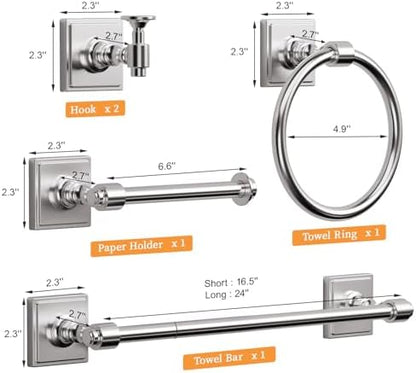 VEHCIL Brushed Nickel Bathroom Accessories Set, 5-Piece Bathroom Hardware Set, 24 Inch Towel Bar, SUS304 Stainless Steel, Towel Racks for Bathroom Wall Mounted Towel Ring Toilet Paper Holder Hooks