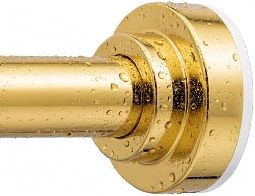 TEECK Shower Curtain Rod, 32-68 inch Adjustable Spring Tension Curtain Rod, Never Rust Anti-Slip Shower Curtain Rod for Bathroom, No Drilling, Never Collapse, Easy to Use, Gold