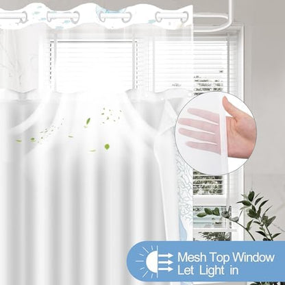 No Hook Shower Curtain and Liner Set, Watercolor Blue Beach Coastal 71x84