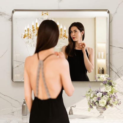 LOAAO 40X24 Inch Brushed Nickel Bathroom Mirror
