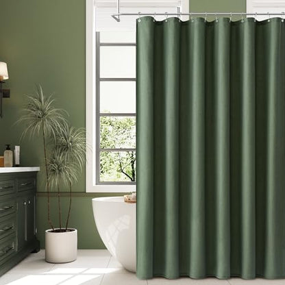 Naturoom Linen Shower Curtain 84 Inch Long for Bathroom Olive Green 1 Panel
