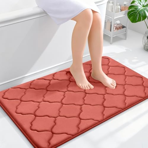 OLANLY Memory Foam Bath Mat Rug 36x24, Ultra Soft Bathroom Rugs, Coral