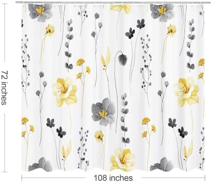 Gibelle Yellow Beige Watercolor Floral Fabric Shower Curtain, 108x72