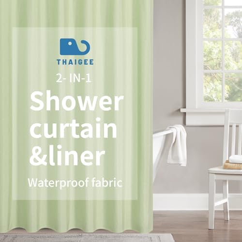 Fabric Long Shower Curtain with Waterproof Layer,72x78,Green