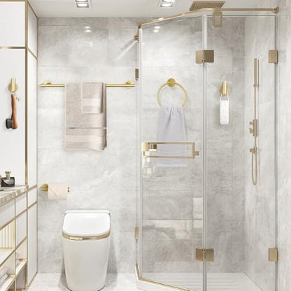 TURS Brushed Gold 8 Piece Bathroom Hardware Set, SUS304 Stainless Steel 24 Inch and 20 Inch Bath Towel Bar Set, Round Bathroom Accessories Kit Wall Mounted