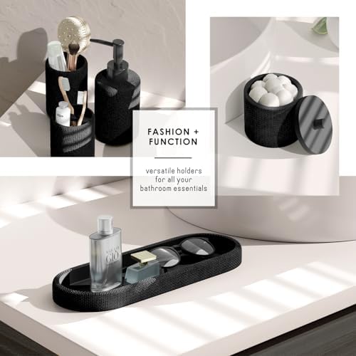 Clara Clark Bathroom Set - Black Bathroom Accessories Set, 5PC Bathroom Accessory Set, Bathroom Sets with Soap Dispenser, Toothbrush Holder, Tumbler, Cotton Swab Jar & Vanity Tray