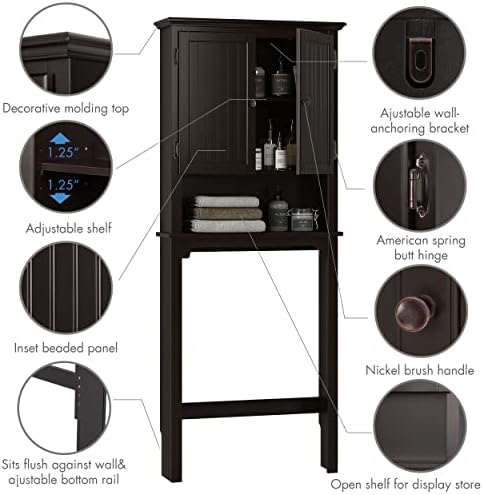 UTEX Above Toilet Storage Cabinet, Bathroom Organizer with Doors, Espresso
