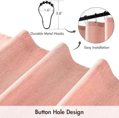 ANRODUO Blush Pink Linen Textured Fabric Shower Curtain Set - W72xL84