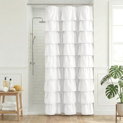 Seasonwood Small White Ruffle Shower Curtain, 36" x 72"
