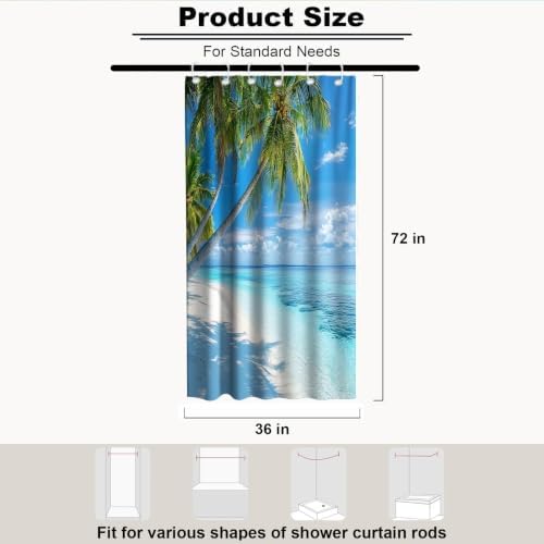 Beach Modern Ocean Shower Curtain Coastal Summer Tropical Palm Tree Trendy