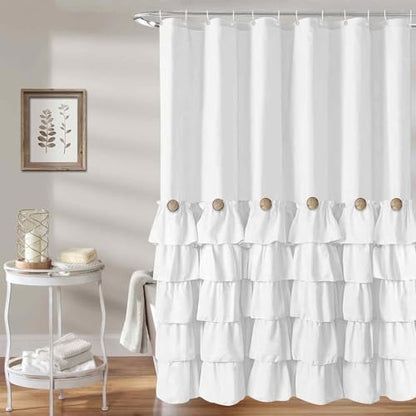 Seasonwood White Ruffle Shower Curtain Farmhouse Shower Curtain 72 X 72
