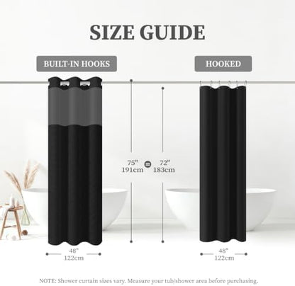 BTTN 48x75 Ringless Linen Textured Shower Curtain with Snap in Liner, Black