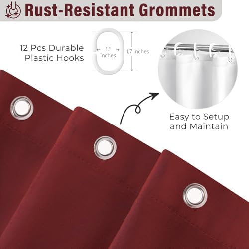 Seasonwood Burgundy Shower Curtain 72" W x 72" L,Burgundy/Red