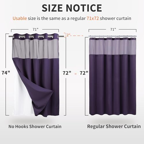 River Dream Waffle No Hook Shower Curtain with Liner,Regal Purple,71x74