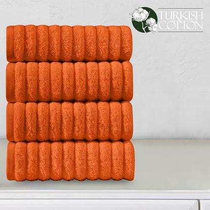 Elegant Comfort Luxury 100% Turkish Cotton Corduroy Ribbed 4 Pack Hand Towel Set 16 x 28 Inch - Absorbent, Super Soft, Quick Dry, Premium Towels for Bathroom, Gym, Spa and Hotel Use, Orange
