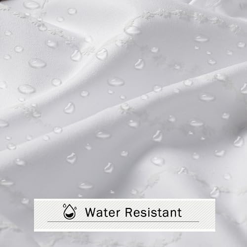 OVZME White Shower Curtain for Bathroom, Puff Printed Textured Shower Curtain with Tassels, Rustic Geometry Heavy Duty Vintage Country Bathroom Curtain, Water Resistant Fabric, 72Wx72L Inches