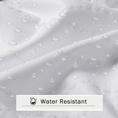 OVZME White Shower Curtain for Bathroom, Puff Printed Textured Shower Curtain with Tassels, Rustic Geometry Heavy Duty Vintage Country Bathroom Curtain, Water Resistant Fabric, 72Wx72L Inches
