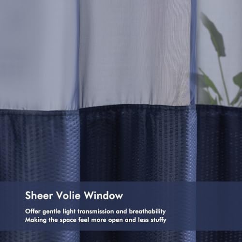 Mrs Awesome No Hook Navy Shower Curtain with Snap-in Fabric Liner 71x74