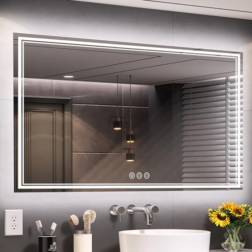 Ratsamee 55"x30" LED Bathroom Mirror with Lights, Backlit + Front Lit