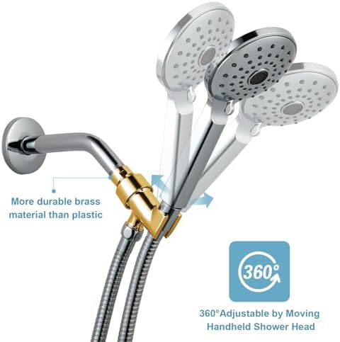 OFFO Shower Head Holder with Solid Metal Ball Joint for Handheld Shower Head, Adjustable Shower Arm Mount for Connecting Shower Arm and Shower Hose, 1/2 in IPS Female Inlet and Male Outlet, Chrome
