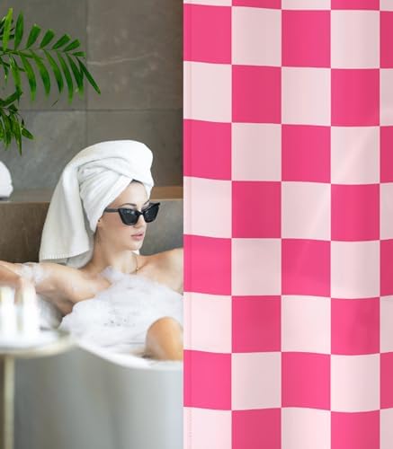 Bathroom Shower Curtain Cute Cortinas para Baño 72 x 72, Pink Plaid